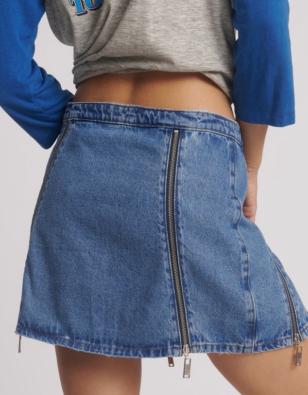 ONE TEASPOON - Zip Mid Waist Micro Mini Denim Skirt - Blue Estate