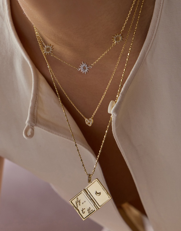 Wanderlust + Co - Fly Me To The Moon Gold Locket Necklace