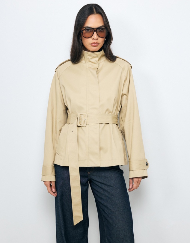 AERE - Sadie Funnel Neck Crop Trench Coat