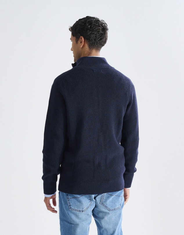 3 Wise Men - 3 Wise Men Frost Zip Neck Wool Blend Knit - Deep Navy