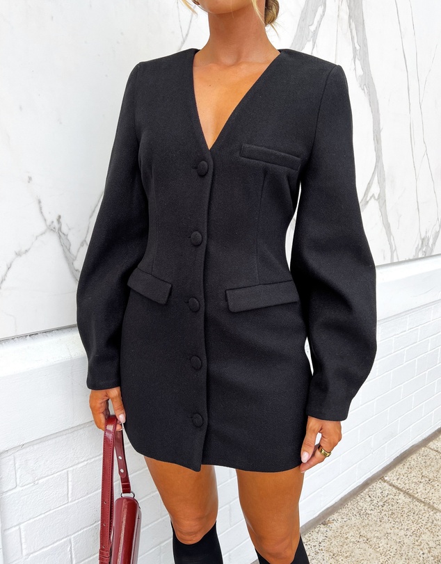 Beginning Boutique - Feyre Black Long Sleeve Blazer Mini Dress