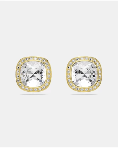 Swarovski - Una Angelic Stud Earrings, Cushion Cut, White, 18K Gold Finish