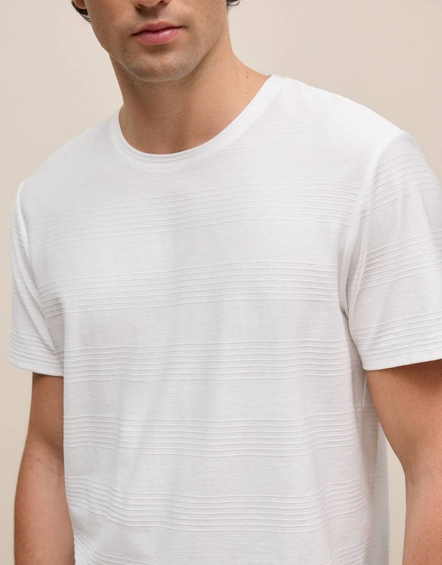 Trenery - Cotton Jacquard Stripe T-shirt in White