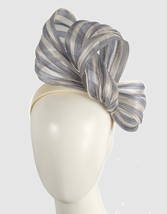 Fillies Collection - Bespoke Blue Cream Bow Racing Fascinator
