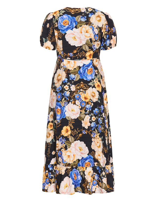 City Chic - Plus size Regal Bloom Print Wrap Dress - black