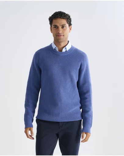 3 Wise Men - 3 Wise Men Drake Crew Neck Wool Blend Knit - Vintage Blue