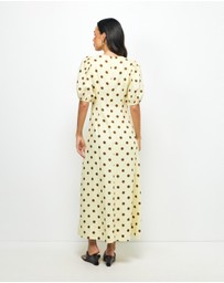 AERE - Tala Puff Sleeve Linen Midi Dress
