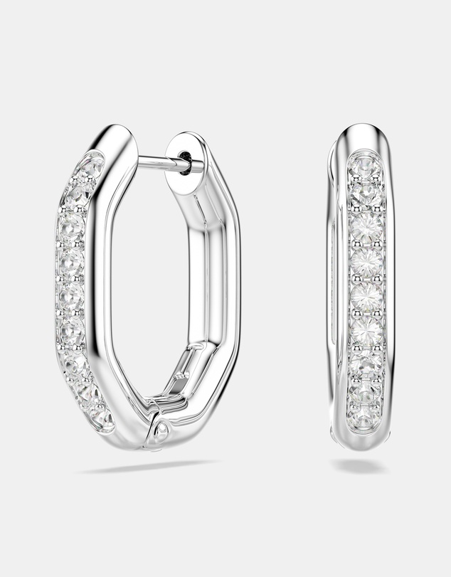 Swarovski - Dextera Hoop Earrings, Octagon Shape, Round Cut, Small, White, Rhodium-Plated