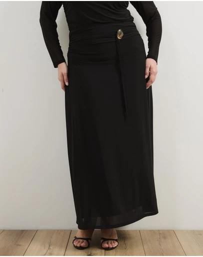 Atmos&Here Curvy - Valentia Belted Mesh Maxi Skirt