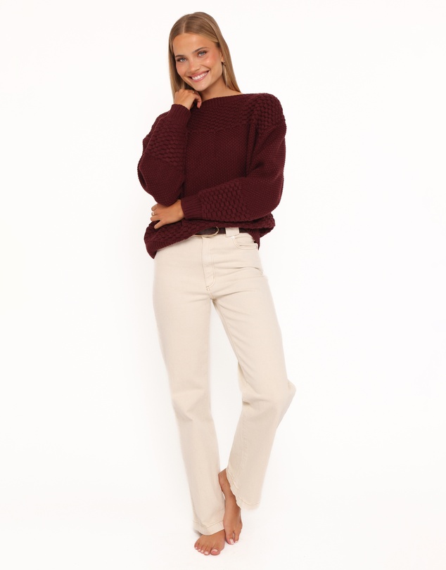 Petal & Pup - Fiora Waffle Stitch Sweater - Burgundy