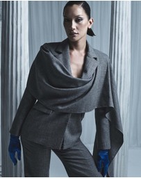 Carla Zampatti - Grey Melange Wool Suiting Scarf Jacket