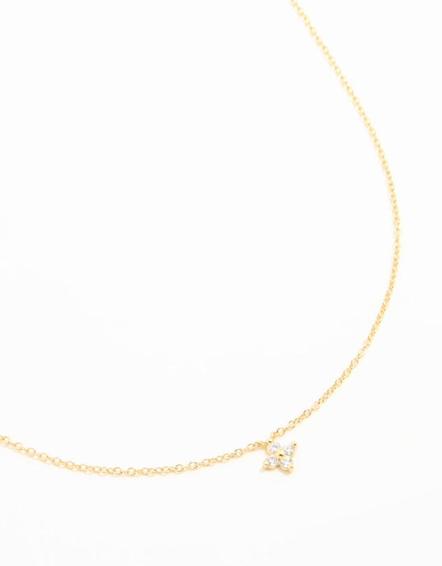 Lovisa - Gold Plated Sterling Silver Cubic Zirconia Flower Necklace