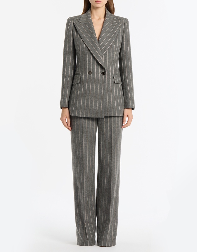 Carla Zampatti - Slate Italian Wool Pinstripe Double Breasted Blazer
