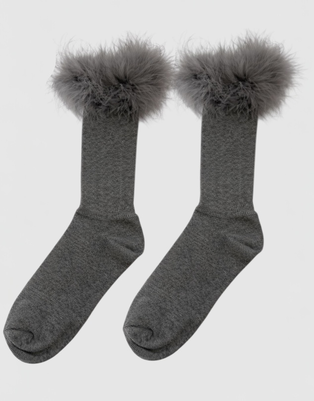 High Heel Jungle - Frou-Frou Faux Fur Trim Combed Cotton Socks