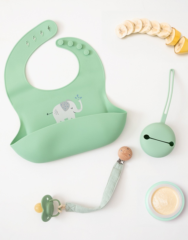 Playground - Silicone Bib - Elephant/ Sage