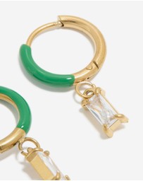 Lovisa - Waterproof Gold Plated Stainless Steel Emerald Green Enamel Cubic Zirconia Charm Huggie Earrings