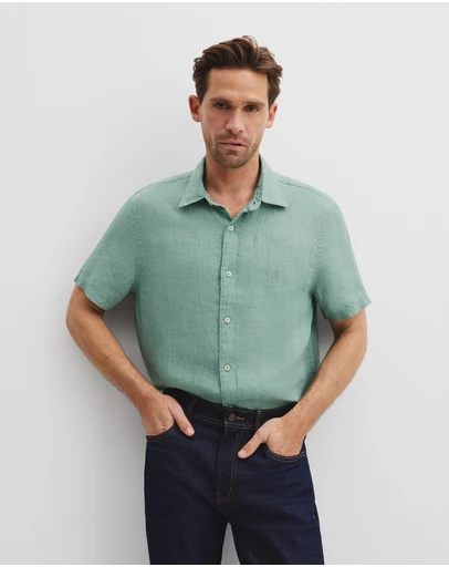 Country Road - Regular Fit Organically Grown Delave Linen Short Sleeve Shirt