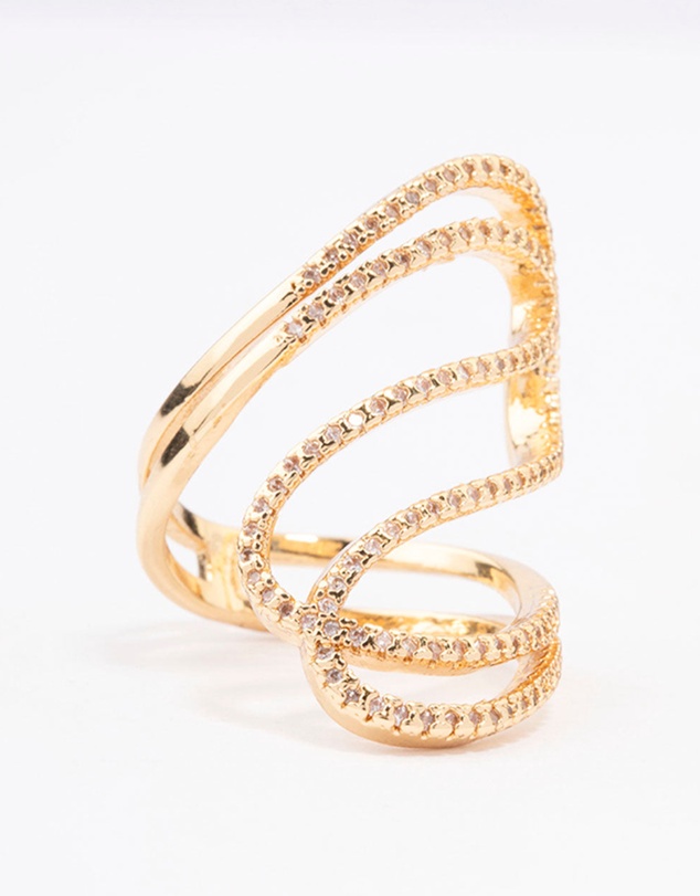 Lovisa - Gold Plated Lovely Ribbon Cubic Zirconia Cocktail Ring