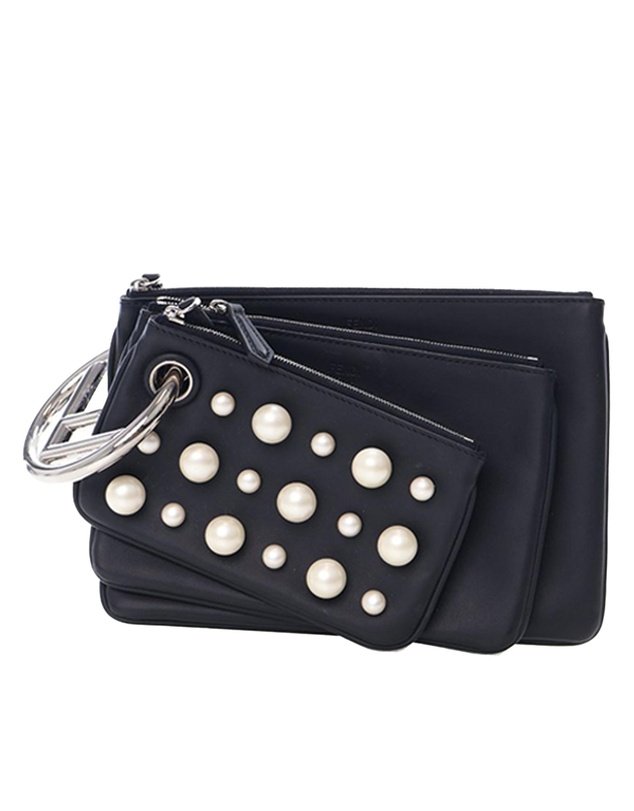 Pre-Loved by Azura Reborn - Pre-Loved Leather Pearl Studded Triplette Clutch