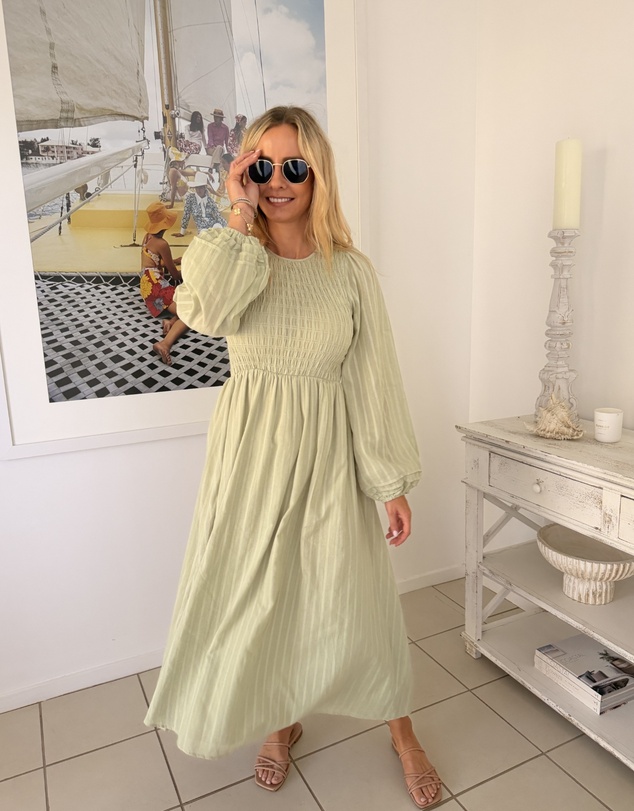 Esther & Co - Iolana Dress - Soft Khaki Long Sleeve