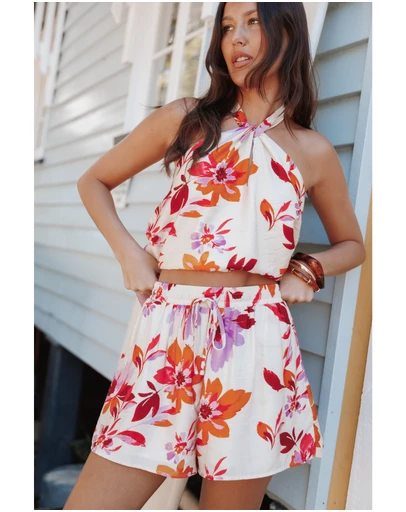 Petal & Pup - Adriane Shorts - Orange Pink Floral