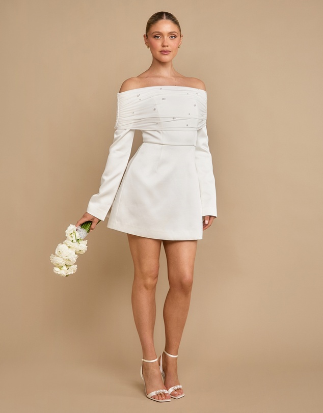 Six Stories - Pearl Trim Bardot Mini Dress