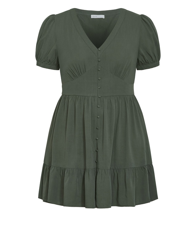 City Chic - Plus size Elsie Short Sleeve Mini Dress - khaki