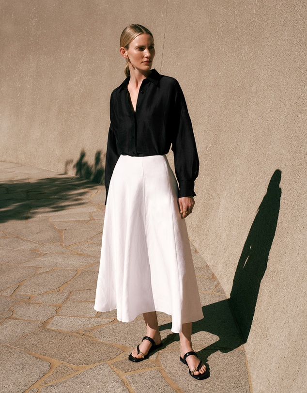 Trenery - Textured Flare Midi Skirt in White