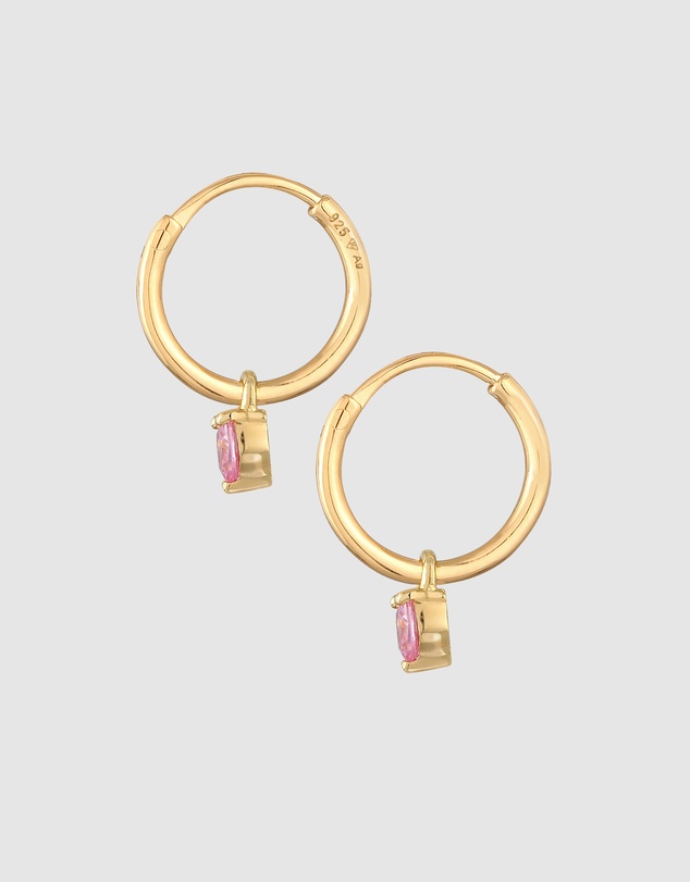 Elli Jewelry - Pink Heart Zirconia Hoop Earrings in Gold-Plated 925 Silver