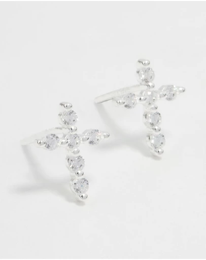 Lovisa - Sterling Silver Marquise Cubic Zirconia Cross Stud Earrings