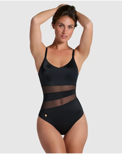 Leonisa - Padded One-Piece Shaping Swimsuit with Mesh Stripes