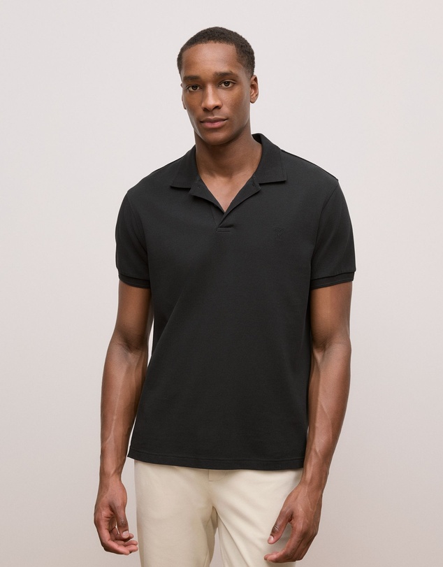 Trenery - Pique Monogram Short Sleeve Polo in Black