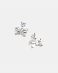 Self Portrait - Crystal Heart Bow Drop Earrings