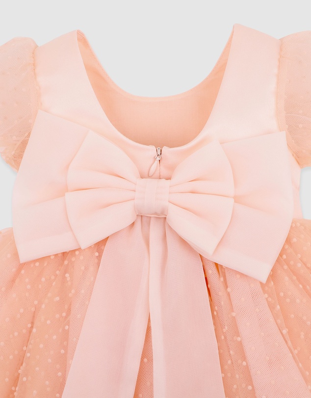 Bebe by Minihaha - Peach Spot Puff Sleeve Dress With Back Bow