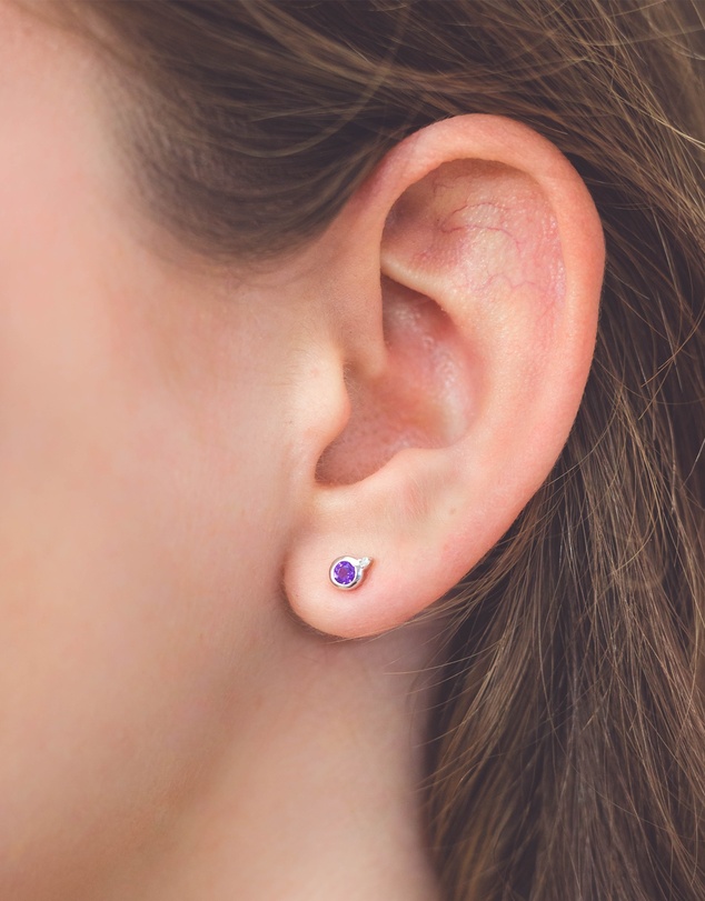 Georgini - Natural Amethyst And Two Natural Diamond February Silver Earrings