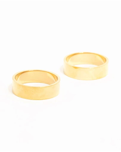 Lovisa - Waterproof Gold Plated Stainless Steel Double Cigar Band Rings 2-Pack