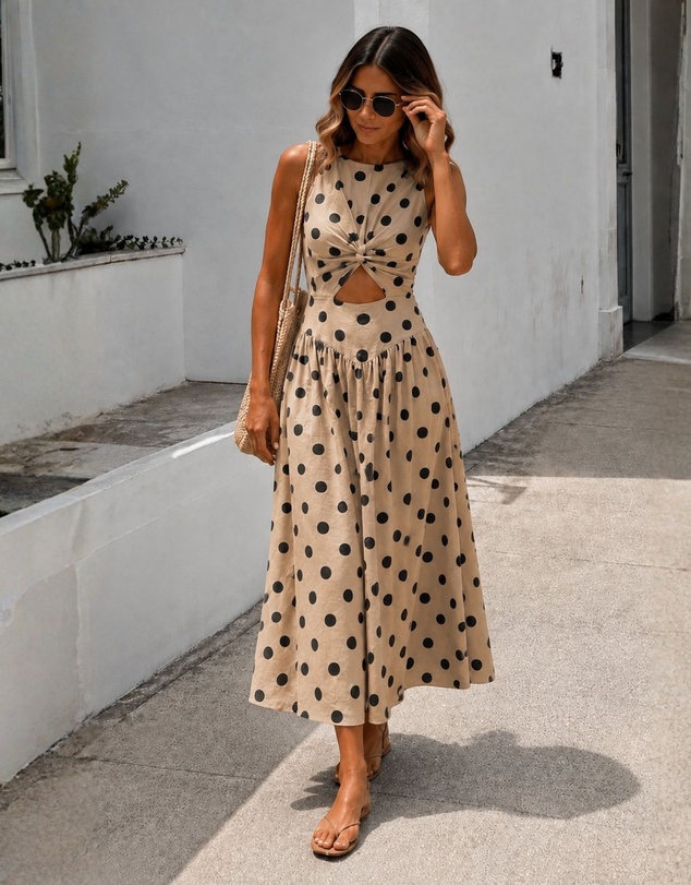 Esther & Co - Rafiya Dress - Beige Spot