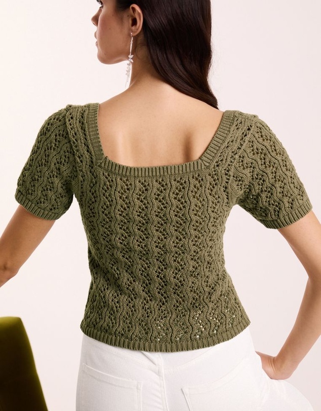 NEXT - Square Neck Stitch Detail Short Sleeve Knitted Top