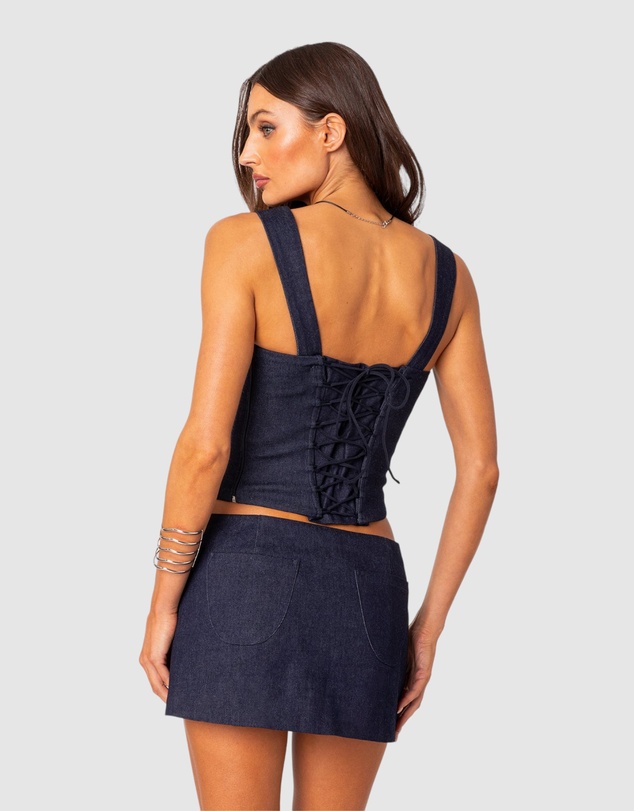 EDIKTED - Jemma Lace Up Denim Corset