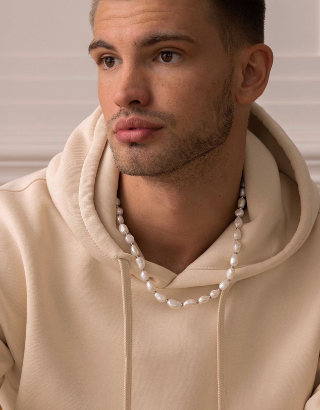 Nialaya Jewellery - Men's Baroque Pearl Choker with Silver