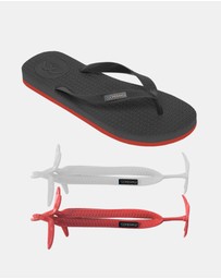 Boomerangz Footwear - Men's Black/Red Thongs with arch support and 2 x interchangeable straps
