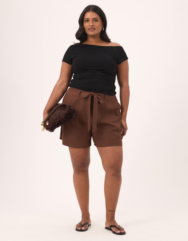 Atmos&Here Curvy - Ava Linen Blend Tie Waist Shorts