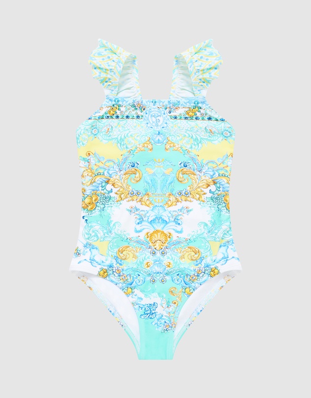 Camilla - Straight Neck One Piece With Frill Straps - Kids-Teens