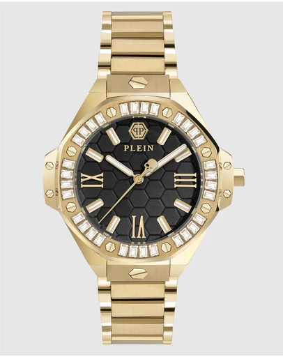 Philipp Plein - Plein Lady Royal - 39mm Black dial with baguette-cut crystals Gold-tone watch