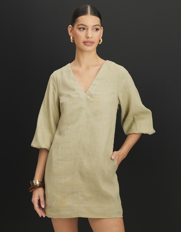 AERE - Sierra Linen Puff Sleeve Mini Dress