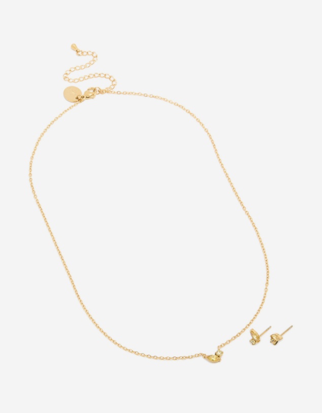 Lovisa - Waterproof Gold Plated Stainless Steel November Green Cubic Zirconia Birthstone Necklace & Earrings Set