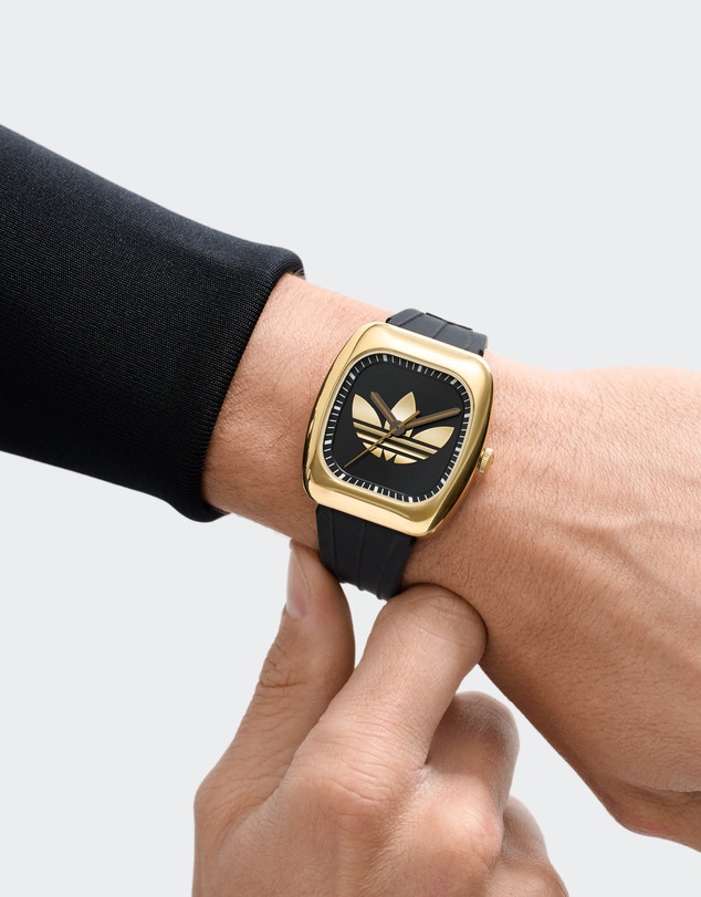 adidas Originals - Retro Wave One IP Gold-Tone Black Silicone Watch