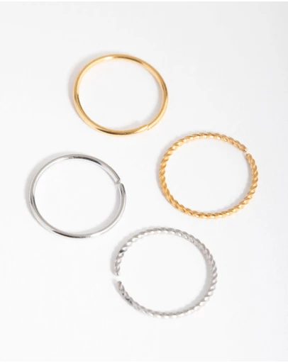 Lovisa - Mixed Metal Surgical Steel Plain & Twist Nose Ring 4-Pack
