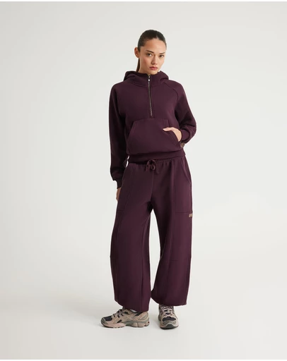 Upstate - Plush Cropped Half Zip Hoodie - Merlot