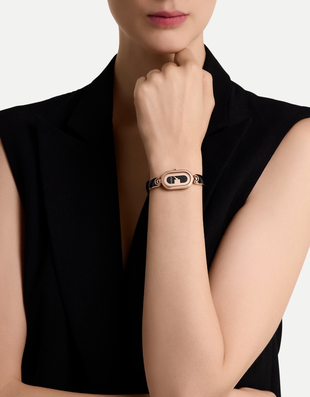 Furla - Ooh Rose Gold-Tone 19mm Black Enamel Bangle Watch